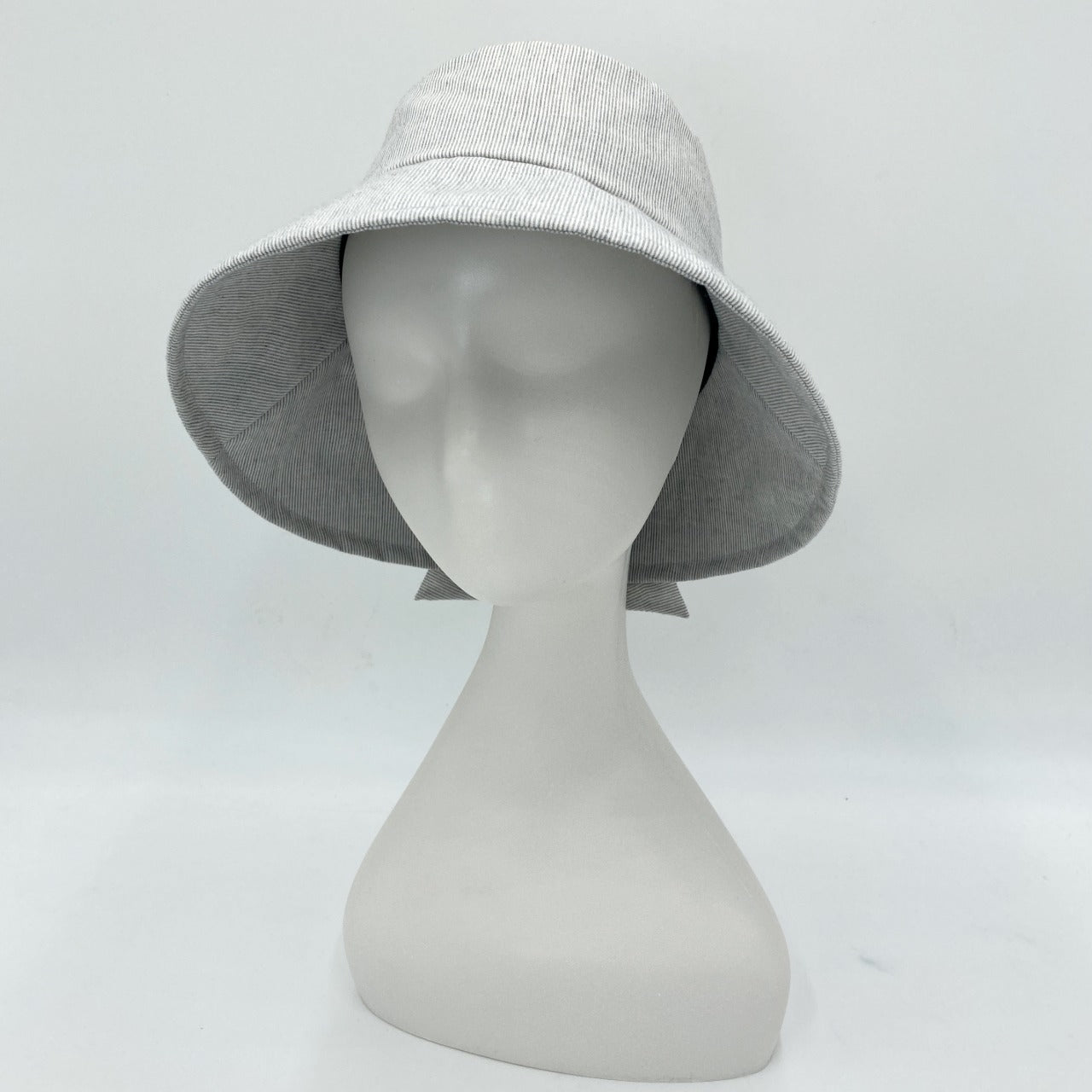 BuLuKa/上品ストライプのバックリボン遮光クロッシェ/12-26106