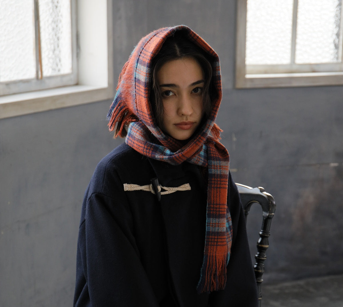 RELICAKE/シャギーチェックバブーシュカ/43-25200